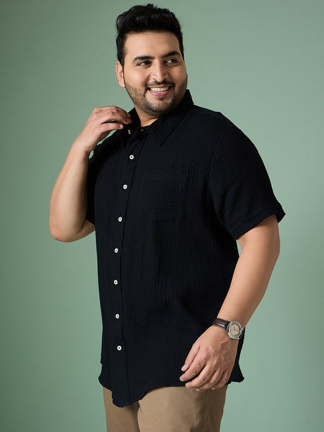 Men Plus Size Ocree-Black Solid Shirt - bigbanana