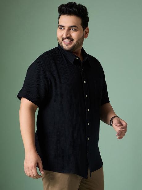 Men Plus Size Ocree-Black Solid Shirt - bigbanana