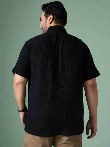Men Plus Size Ocree-Black Solid Shirt - bigbanana