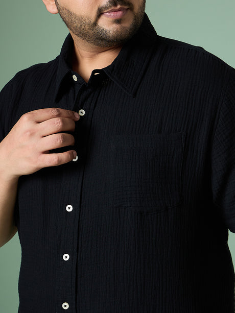 Men Plus Size Ocree-Black Solid Shirt - bigbanana