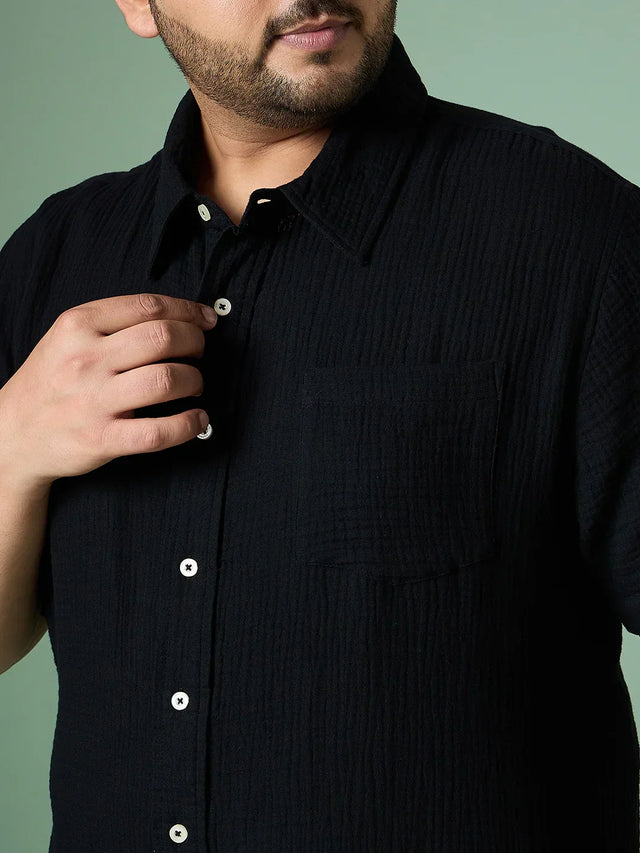 Men Plus Size Ocree-Black Solid Shirt - bigbanana