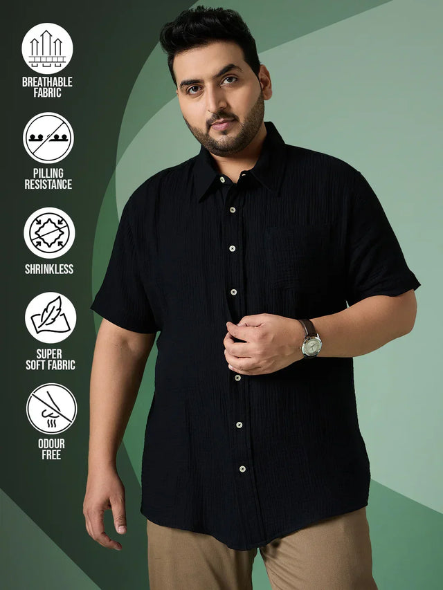 Men Plus Size Ocree-Black Solid Shirt