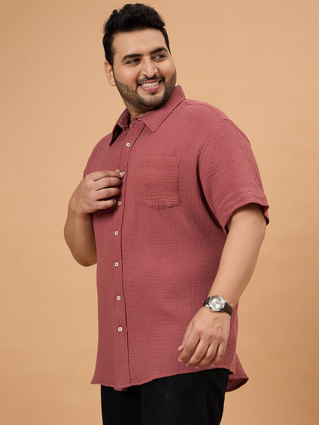 Men Plus Size Ocree-Dark Peach Solid Shirt - bigbanana