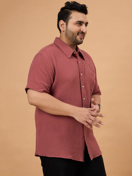Men Plus Size Ocree-Dark Peach Solid Shirt - bigbanana