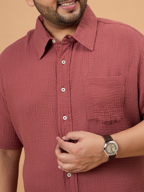 Men Plus Size Ocree-Dark Peach Solid Shirt - bigbanana