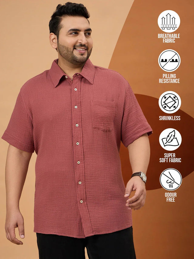 Men Plus Size Ocree-Dark Peach Solid Shirt