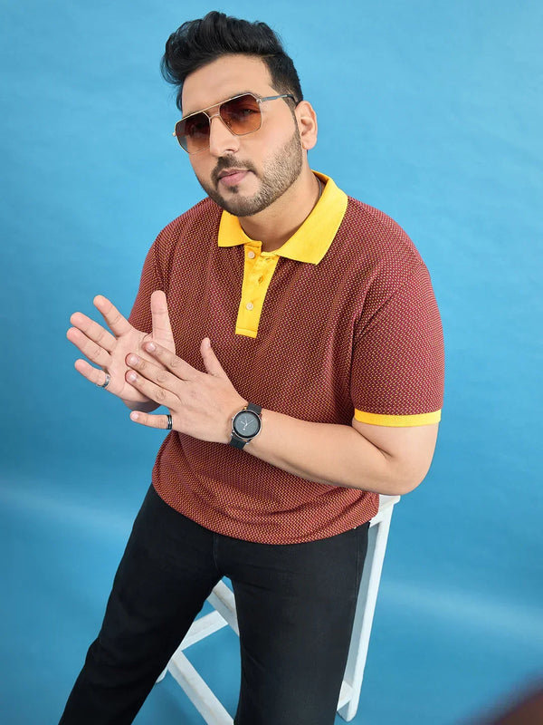 Men Plus Size Odyssey Maroon Printed Polo Tshirt
