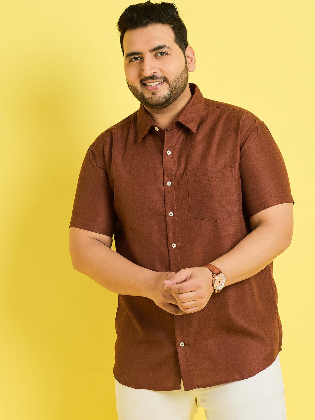 Men Plus Size Oklahoma-Brown Solid Shirt - bigbanana