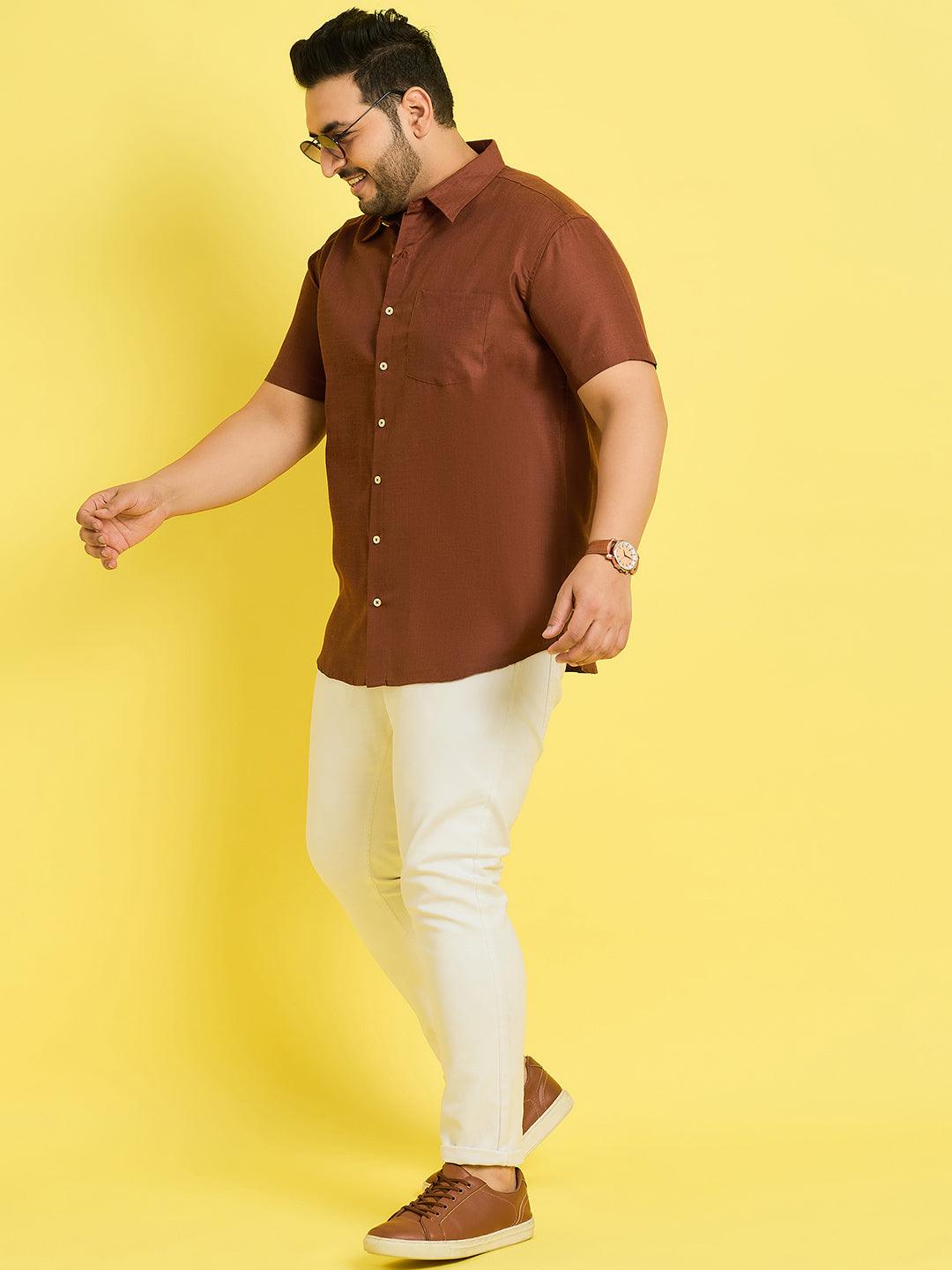 Men Plus Size Oklahoma-Brown Solid Shirt - bigbanana