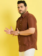 Men Plus Size Oklahoma-Brown Solid Shirt - bigbanana