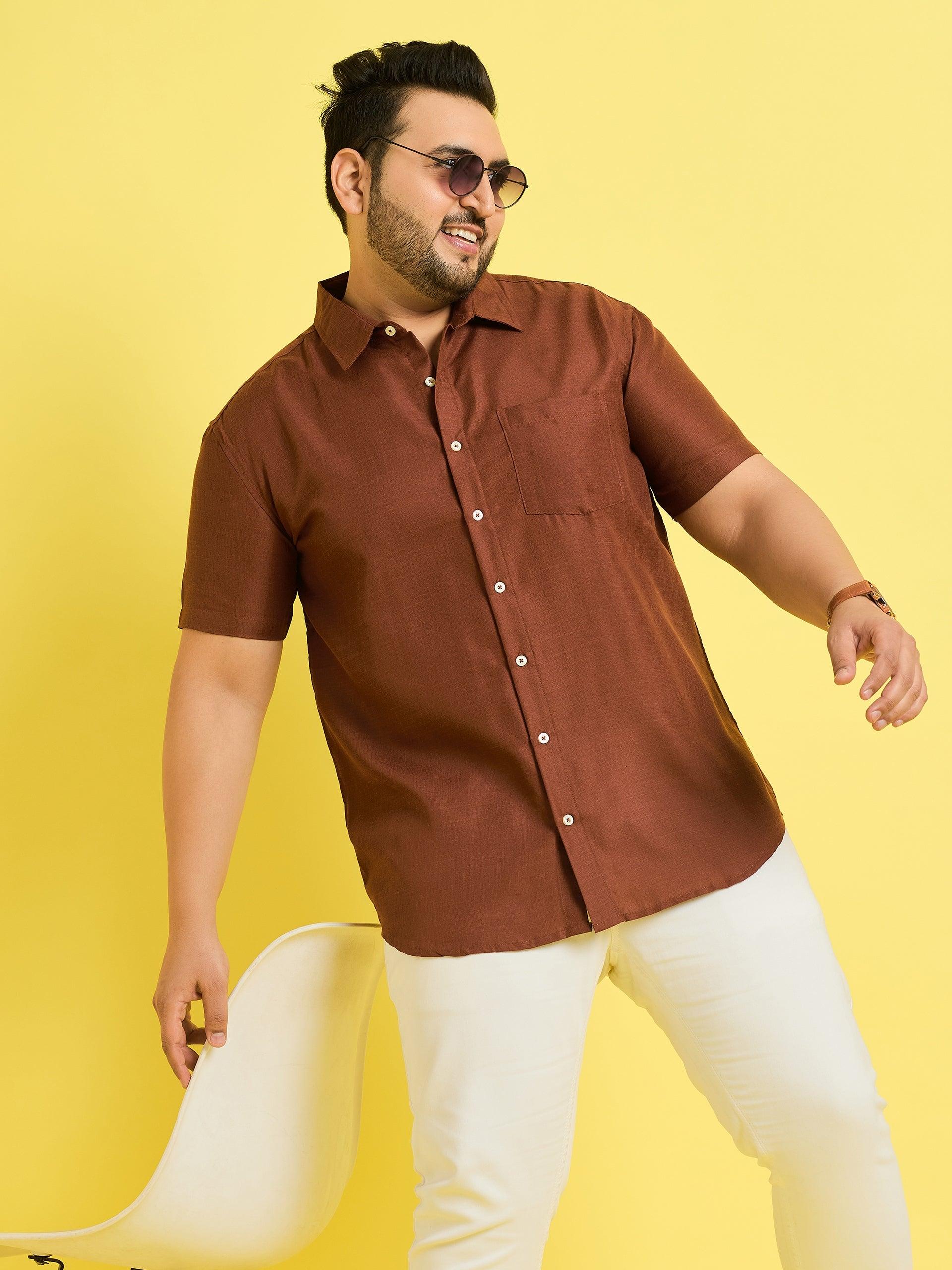 Men Plus Size Oklahoma-Brown Solid Shirt - bigbanana