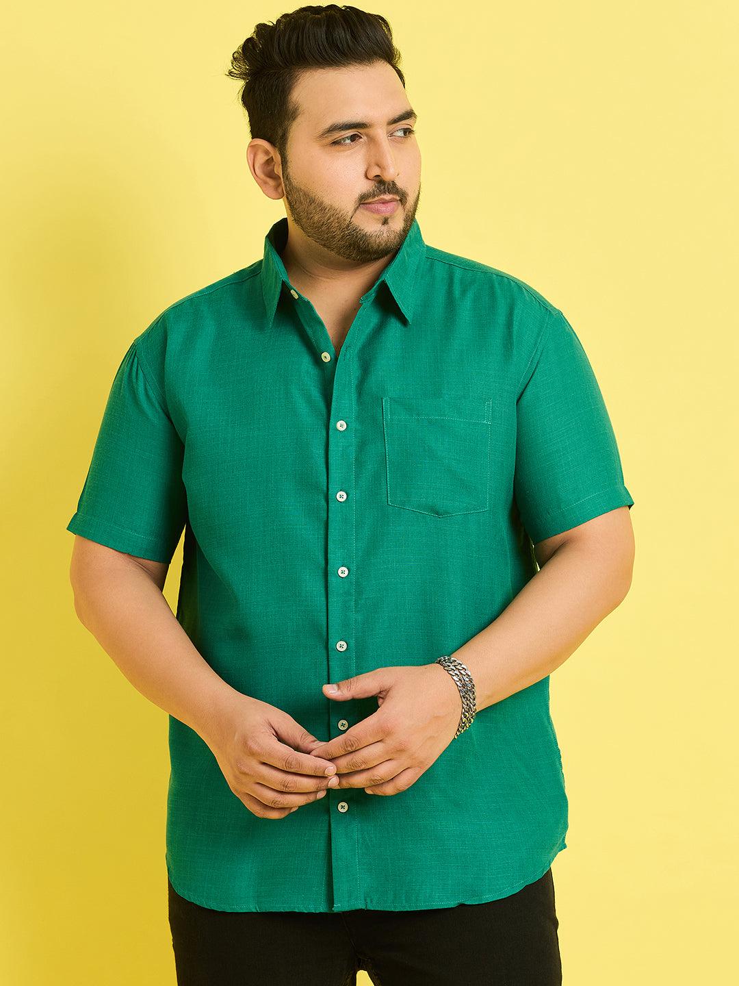 Men Plus Size Oklahoma-Green Solid Shirt - bigbanana