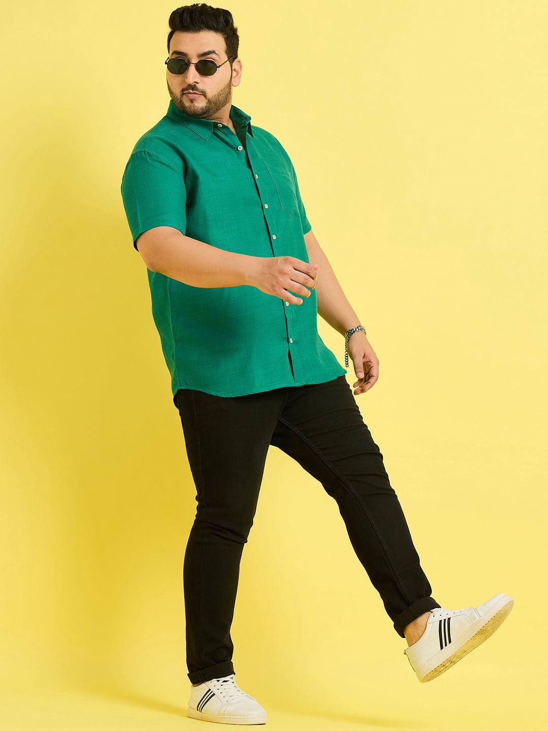 Men Plus Size Oklahoma-Green Solid Shirt - bigbanana