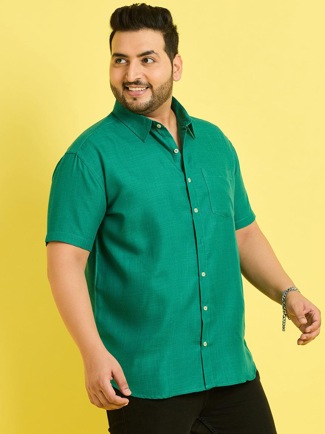 Men Plus Size Oklahoma-Green Solid Shirt - bigbanana