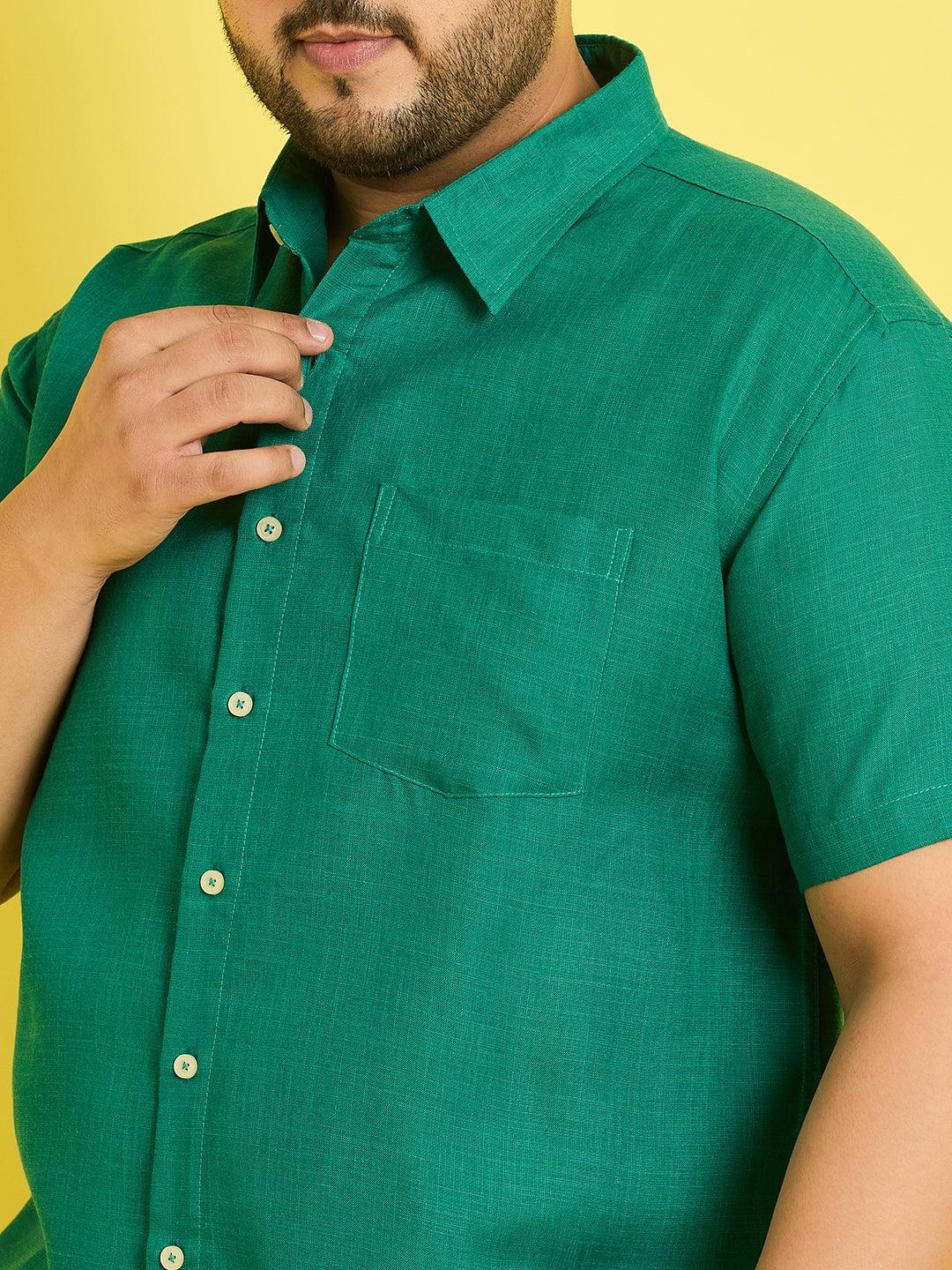 Men Plus Size Oklahoma-Green Solid Shirt - bigbanana