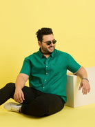 Men Plus Size Oklahoma-Green Solid Shirt - bigbanana