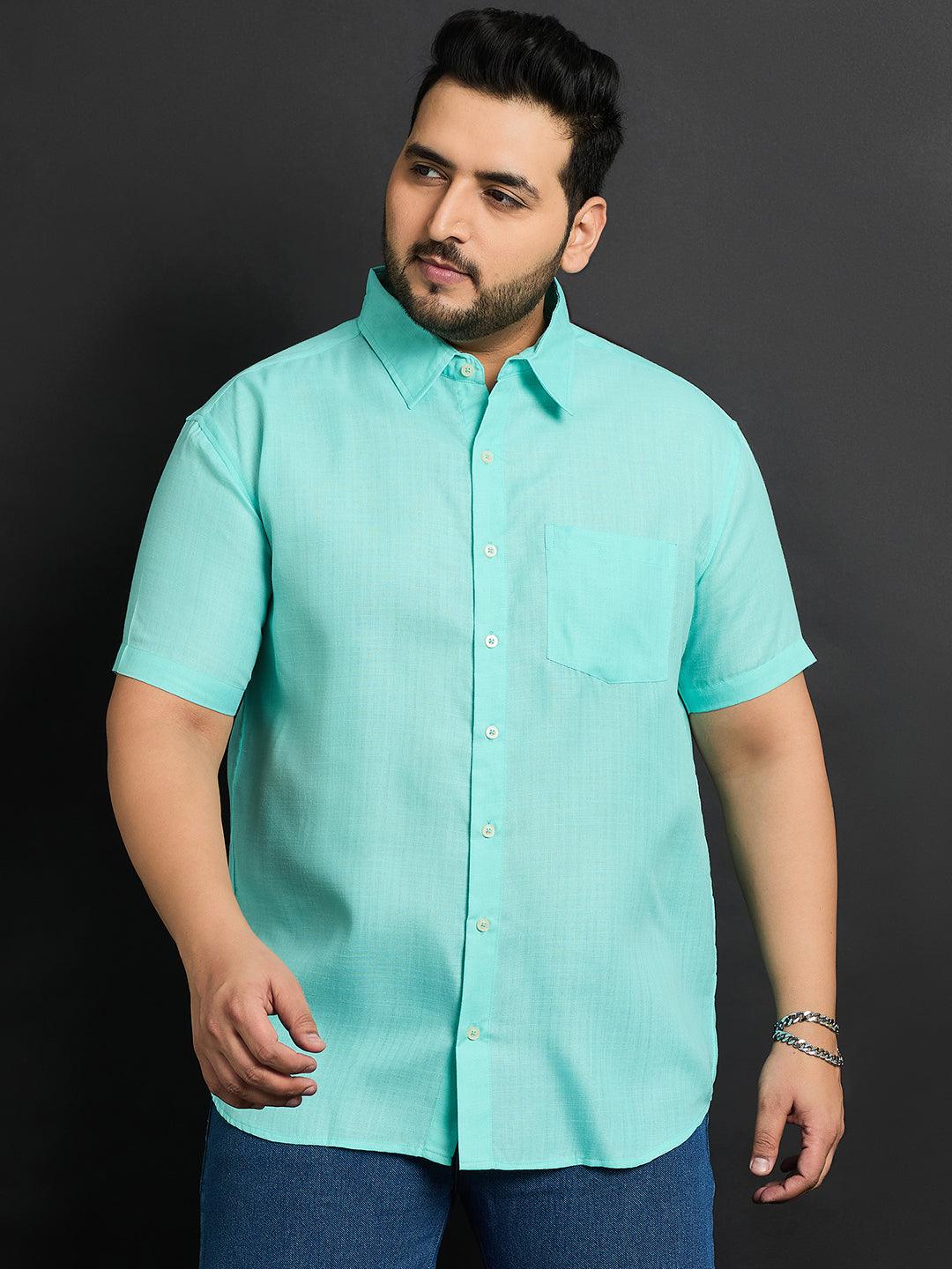 Men Plus Size Oklahoma-Sea Green Solid Shirt - bigbanana