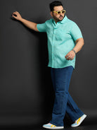 Men Plus Size Oklahoma-Sea Green Solid Shirt - bigbanana