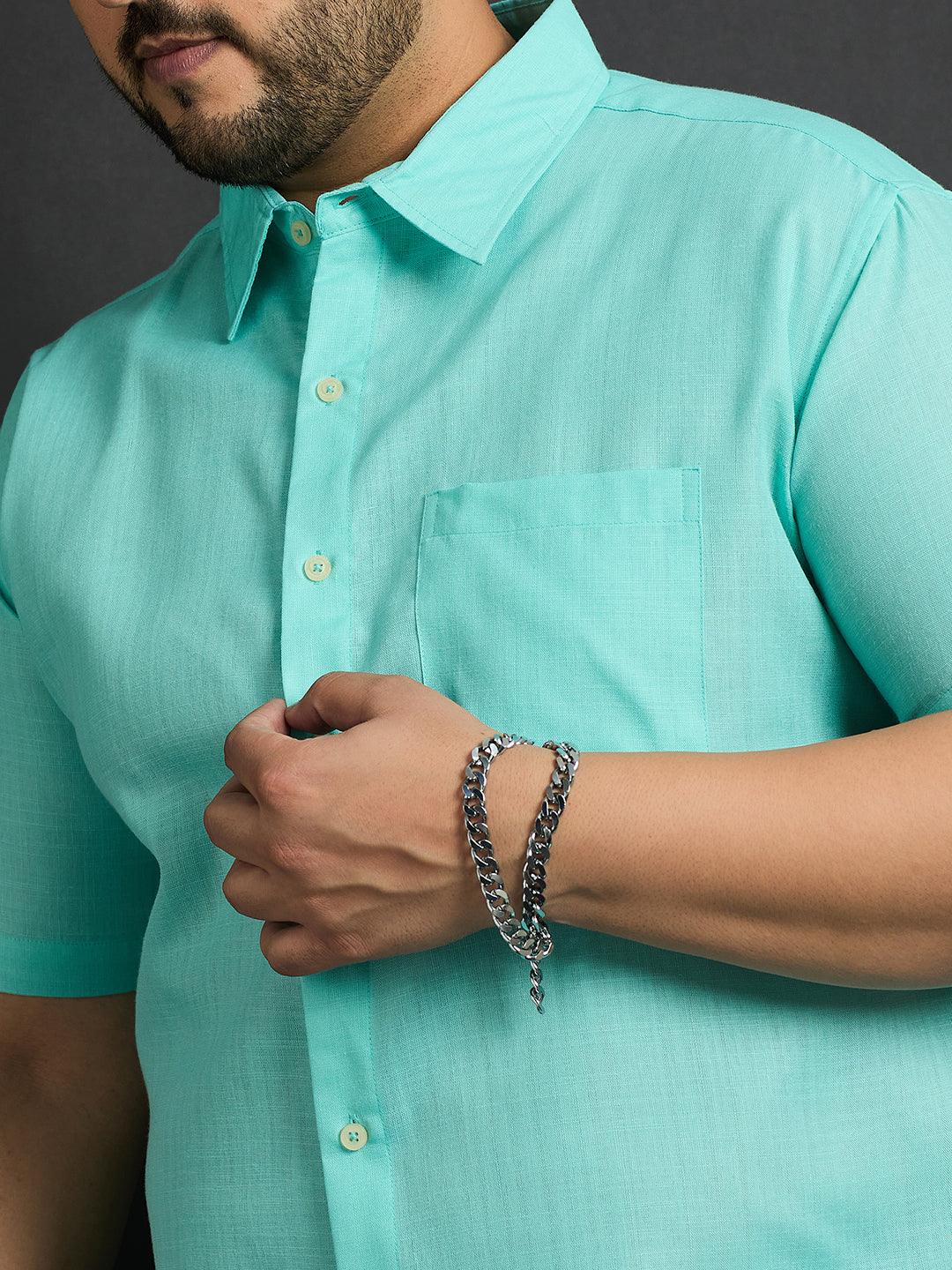 Men Plus Size Oklahoma-Sea Green Solid Shirt - bigbanana