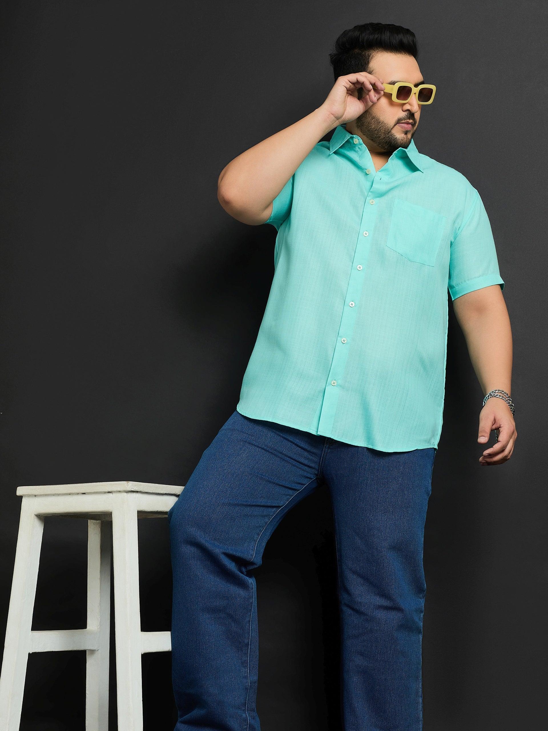 Men Plus Size Oklahoma-Sea Green Solid Shirt - bigbanana