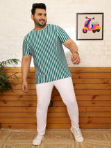 Men Plus Size Ombric Striped Multicolored Round Neck Tshirt - bigbanana