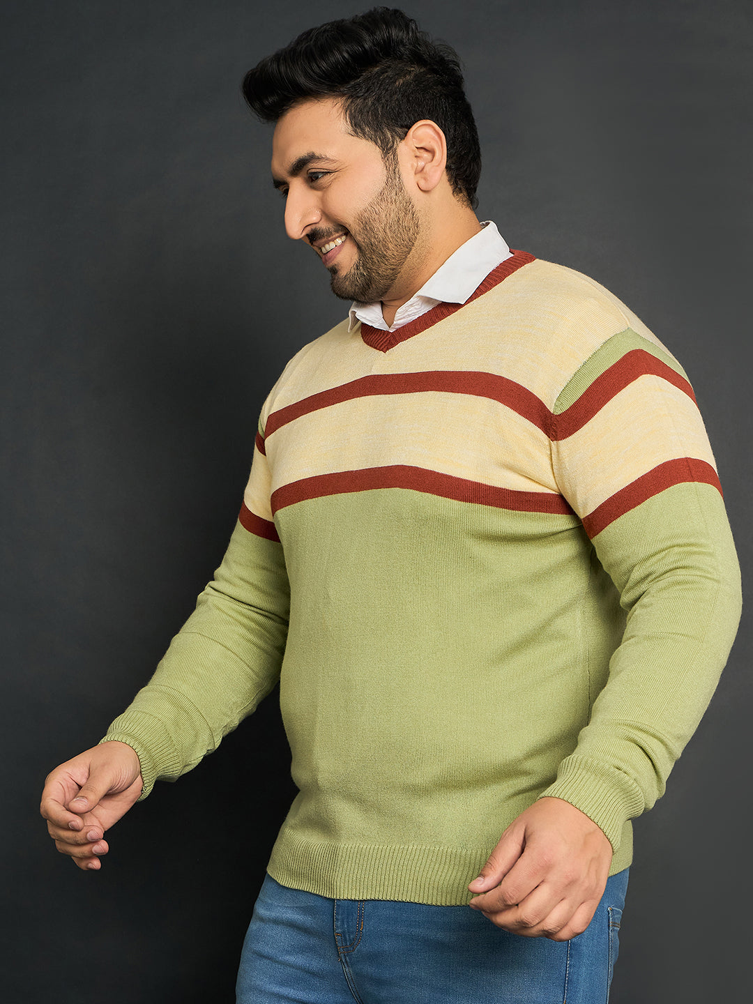 Men Plus Size Omolon Colourblocked Sweater - bigbanana