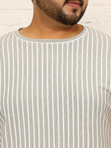 Men Plus Size Ovrlyn Striped Multicolored Round Neck Tshirt - bigbanana
