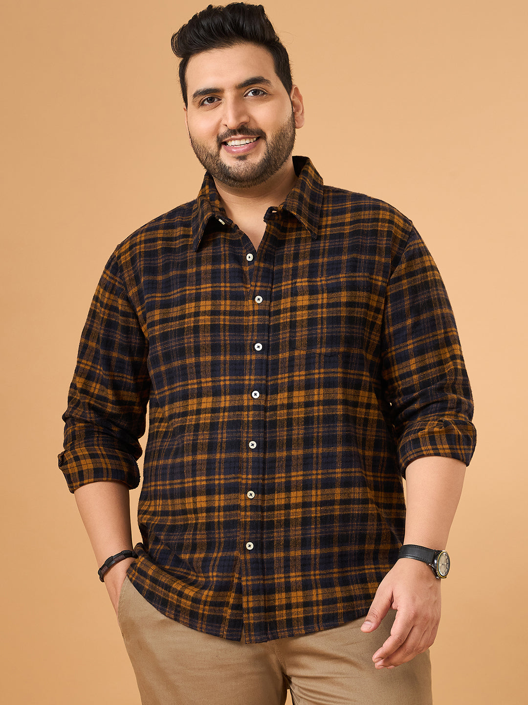 Men Plus Size Oxira Multicolor Checkered Casual Shirt
