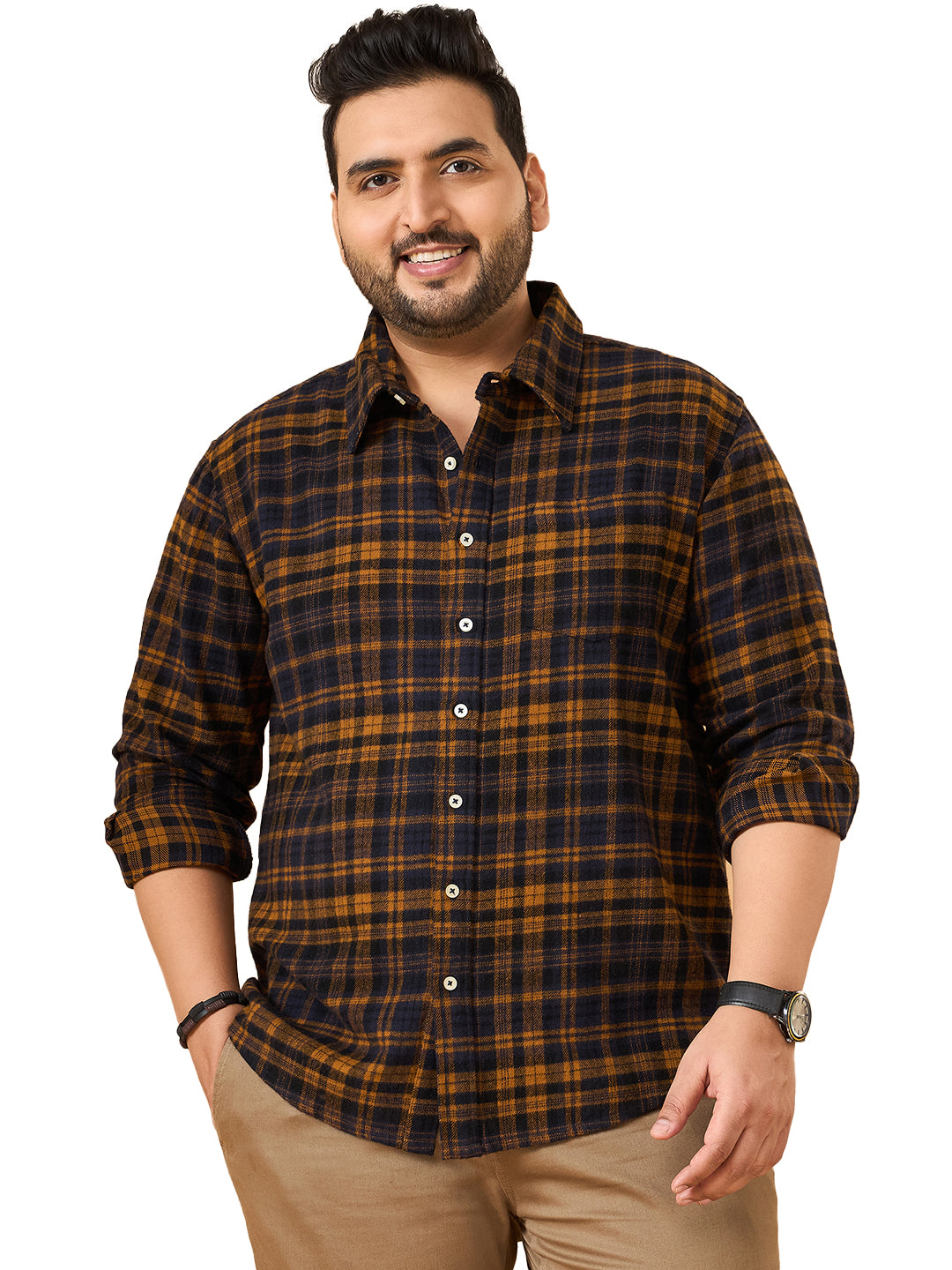 Men Plus Size Oxira Multicolor Checkered Casual Shirt