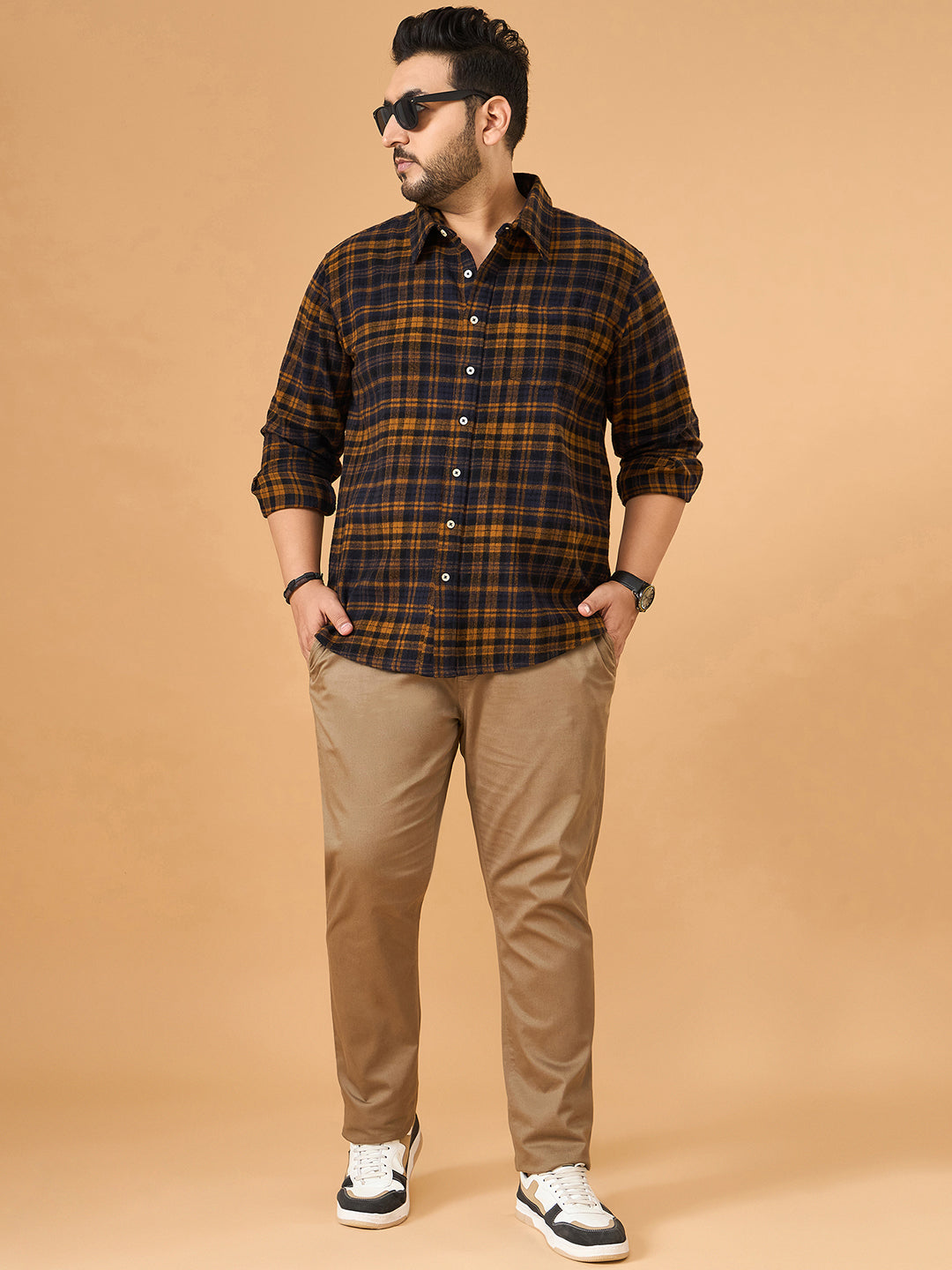 Men Plus Size Oxira Multicolor Checkered Casual Shirt