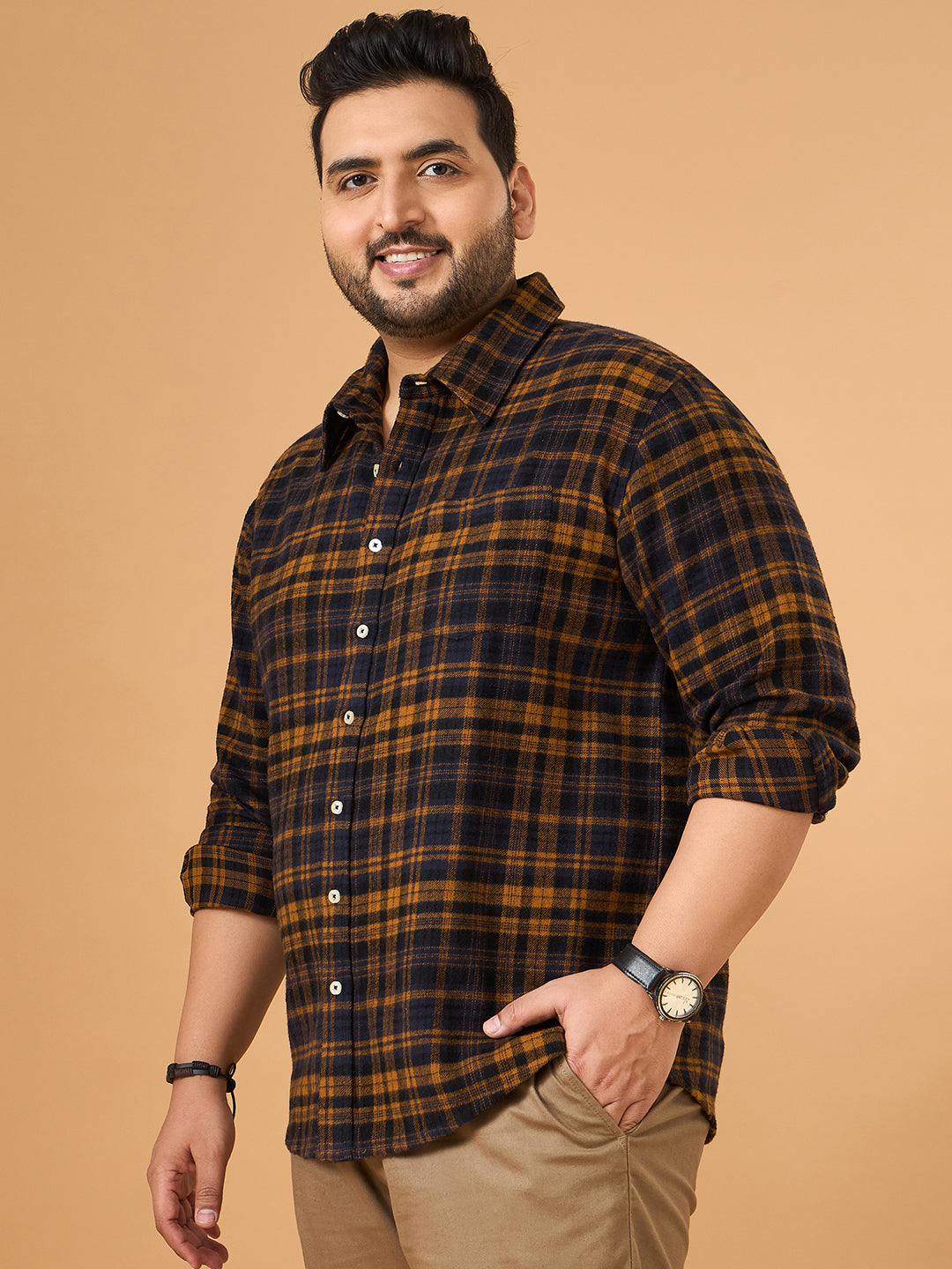 Men Plus Size Oxira Multicolor Checkered Casual Shirt