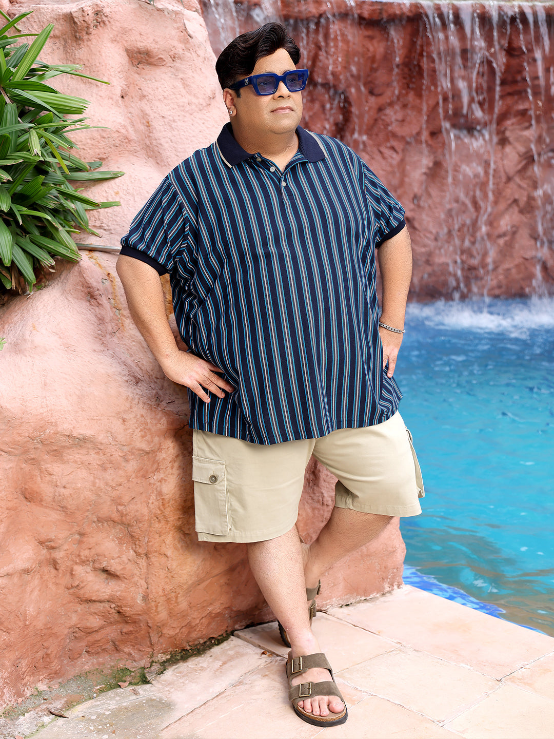 Men Plus Size Kevlar Striped Polo Tshirt