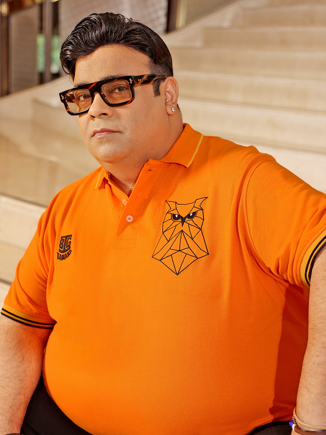 Men Plus Size Thom-Orange Solid Polo Tshirt