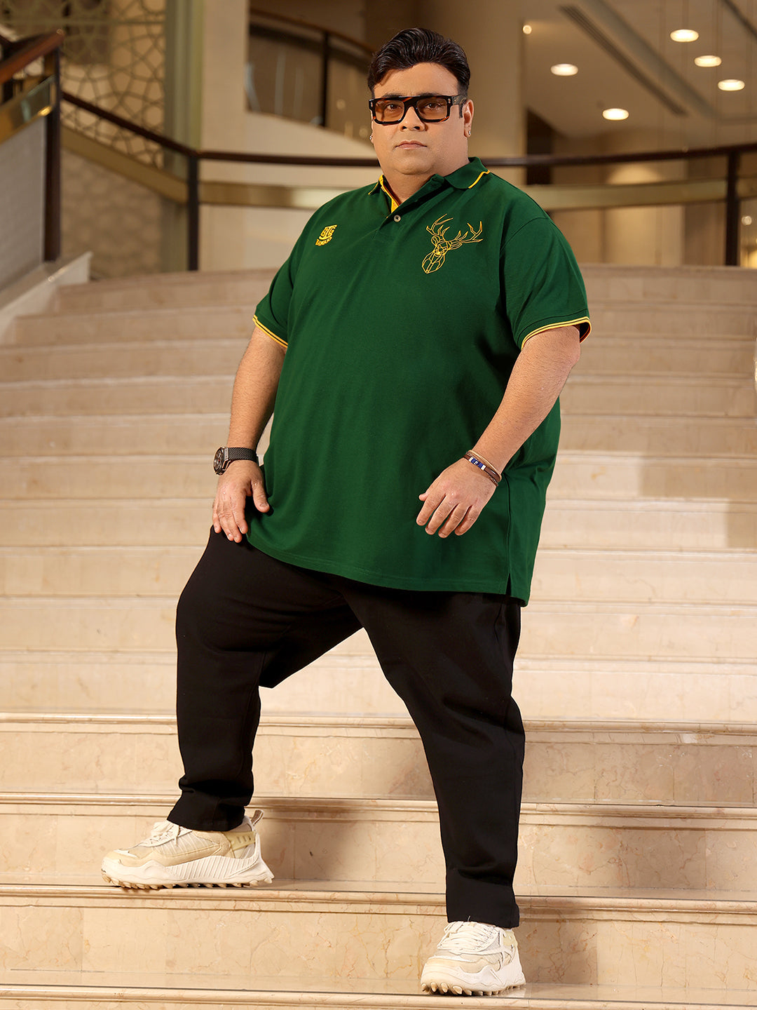 Men Plus Size Thom-Green Solid Polo Tshirt