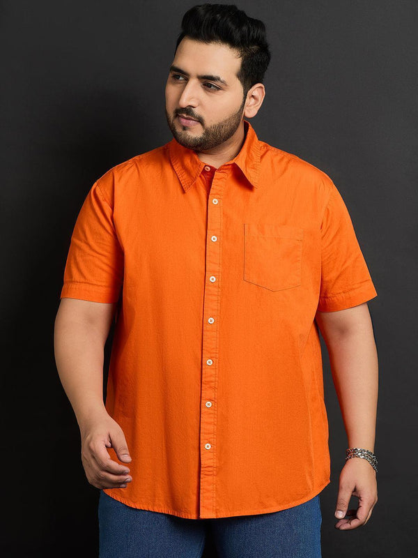 Men Plus Size Panny-Orange Solid Shirt