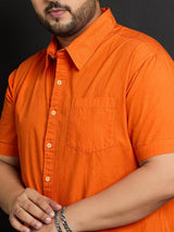 Men Plus Size Panny-Orange Solid Shirt - bigbanana