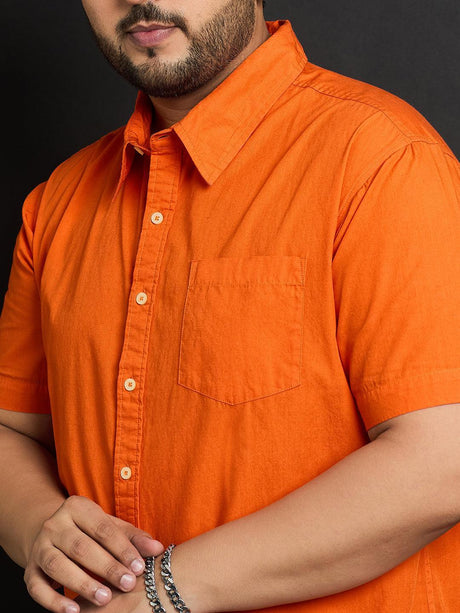 Men Plus Size Panny-Orange Solid Shirt - bigbanana