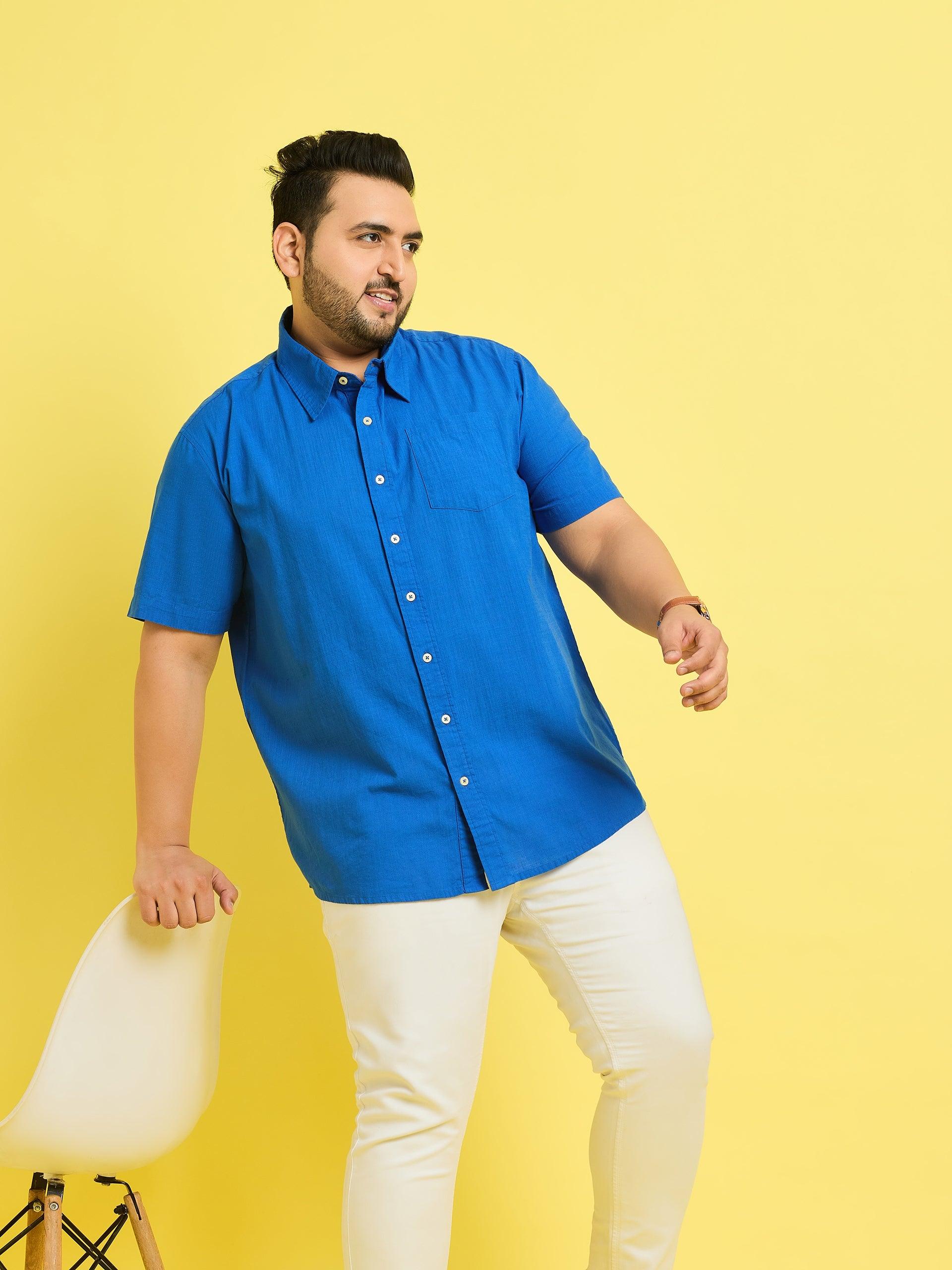 Men Plus Size Panny-Royal Solid Shirt - bigbanana