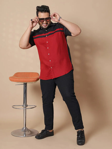 Men Plus Size Pattaya-Red Colorblock Shirt - bigbanana