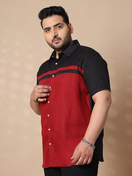 Men Plus Size Pattaya-Red Colorblock Shirt - bigbanana