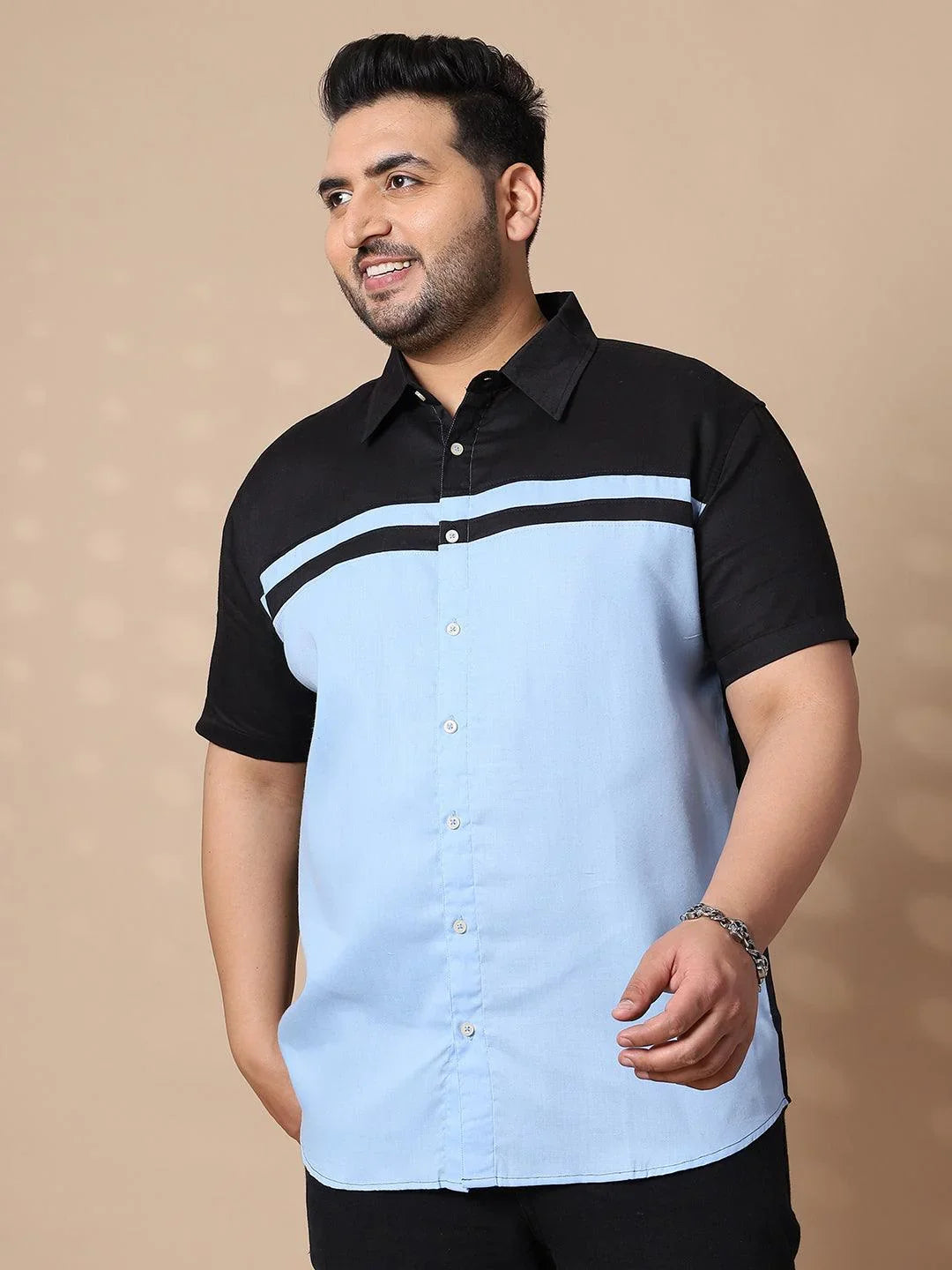 Men Plus Size Pattaya-Sky Colorblock Shirt - bigbanana