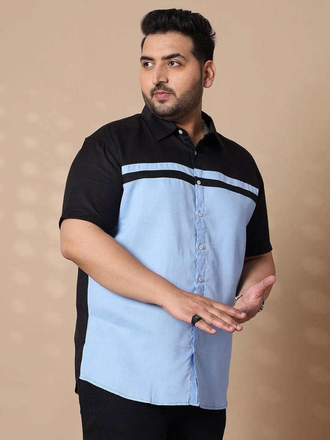 Men Plus Size Pattaya-Sky Colorblock Shirt - bigbanana