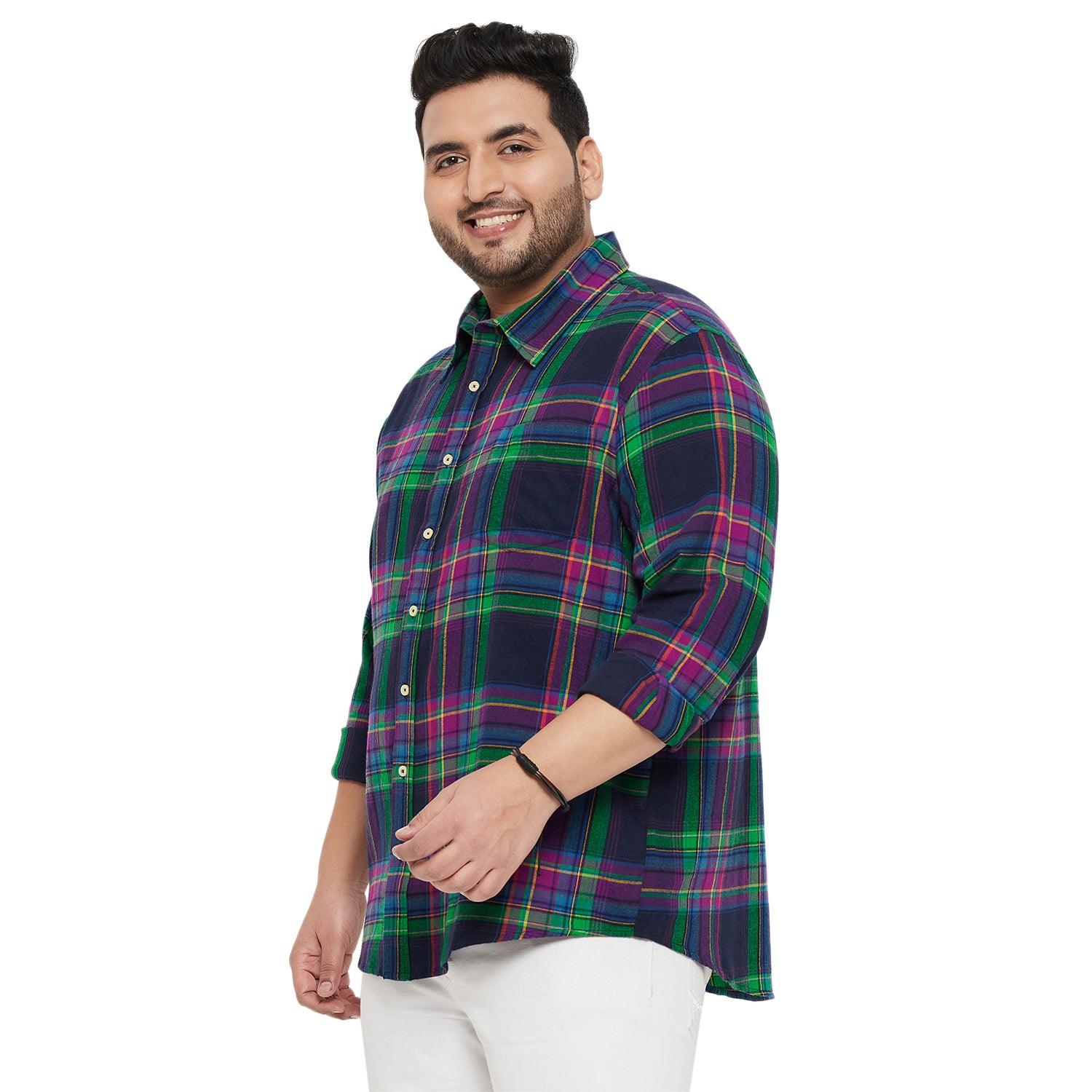 Men Plus Size Peace Check Shirt - bigbanana