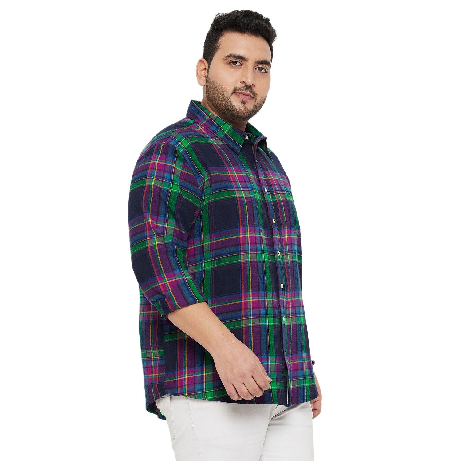 Men Plus Size Peace Check Shirt - bigbanana