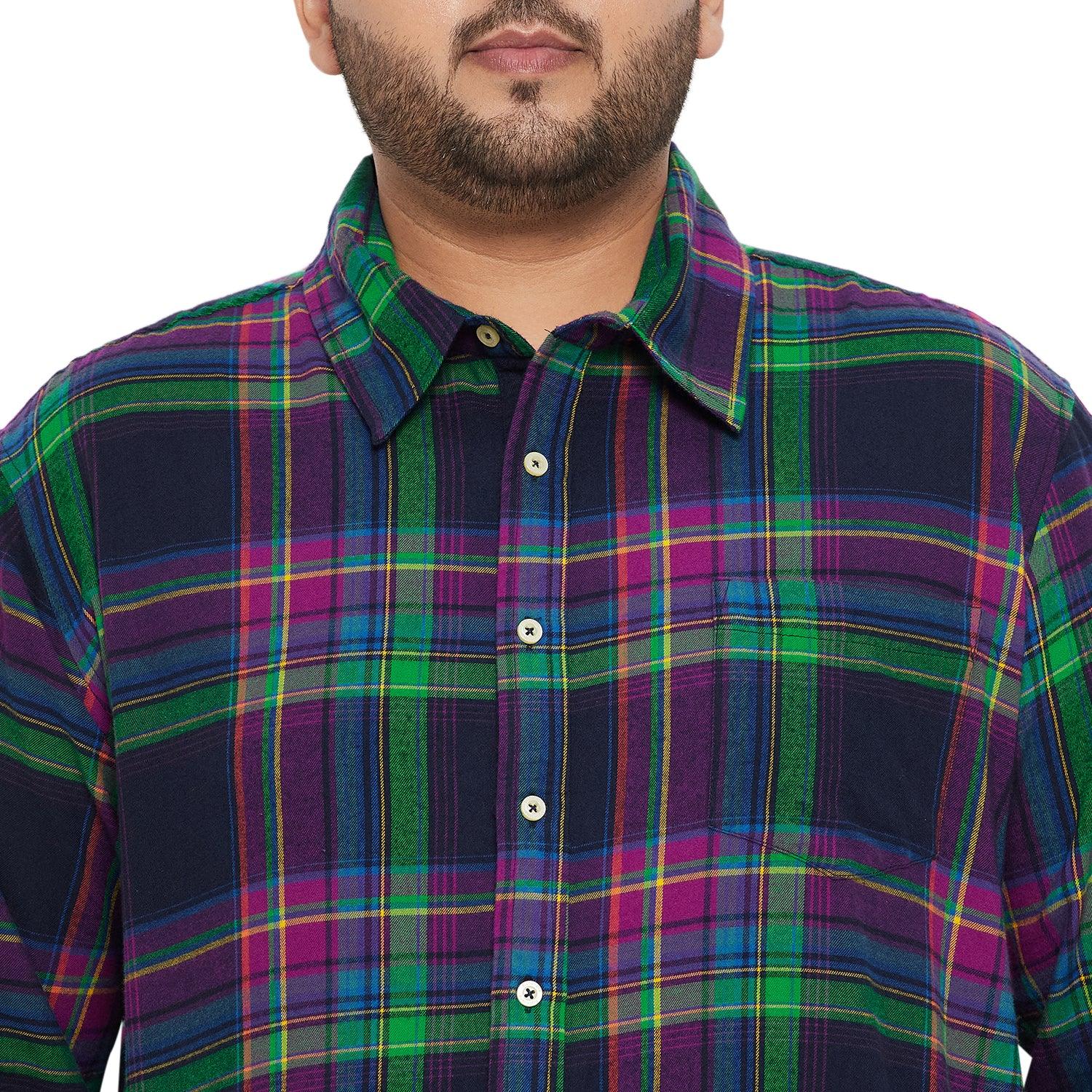 Men Plus Size Peace Check Shirt - bigbanana