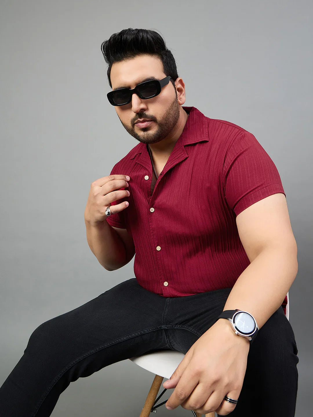 Men Plus Size Pele Solid Shirt
