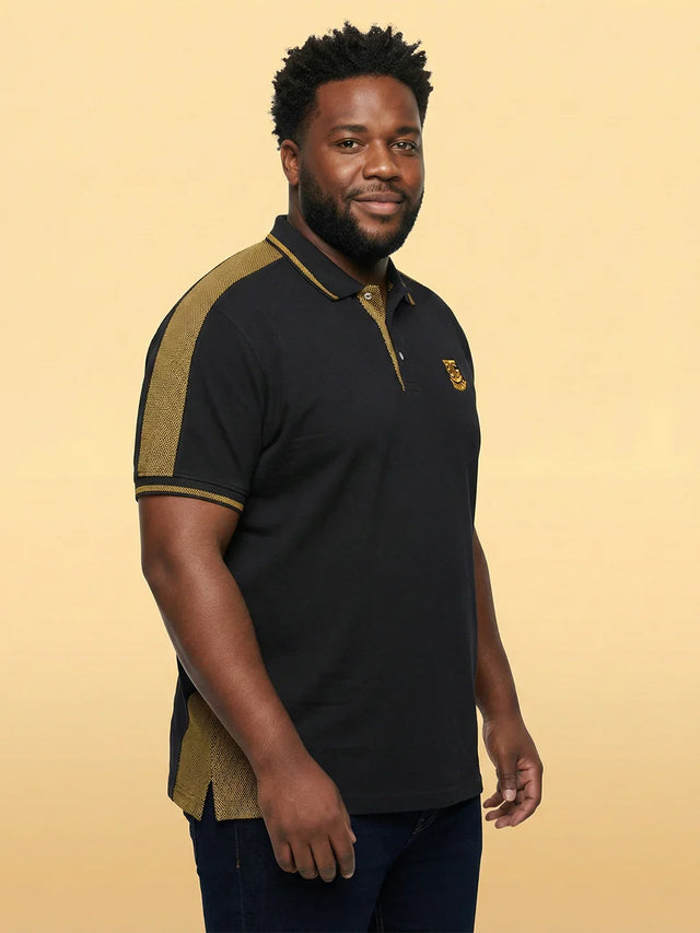 Men Plus Size Penekka-Black Colorblock Polo Tshirt