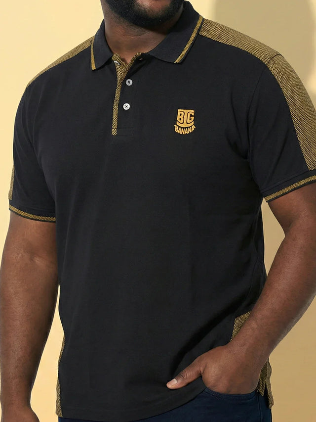 Men Plus Size Penekka-Black Colorblock Polo Tshirt