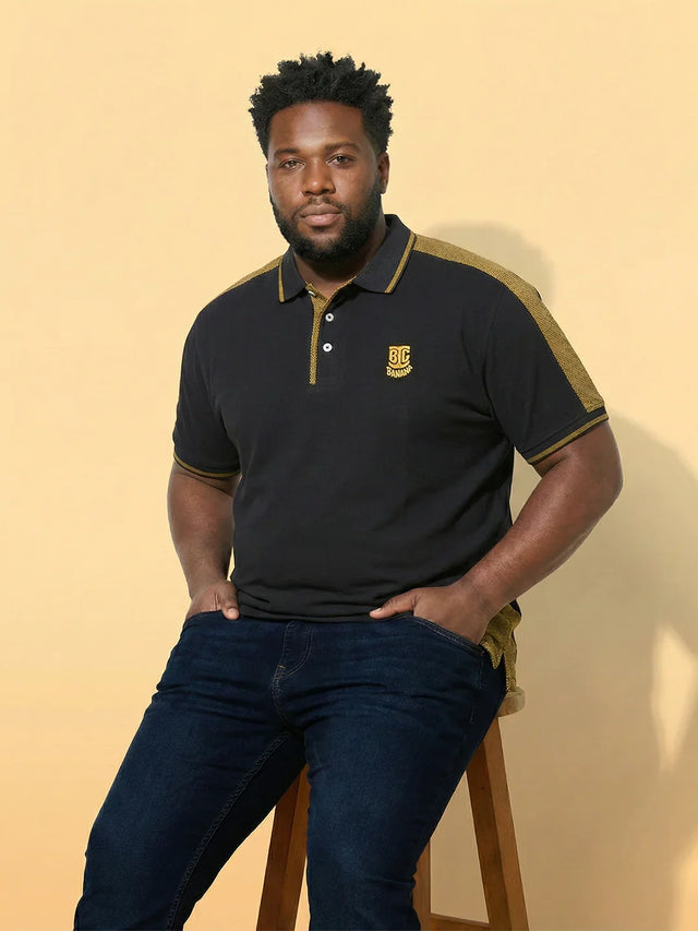 Men Plus Size Penekka-Black Colorblock Polo Tshirt