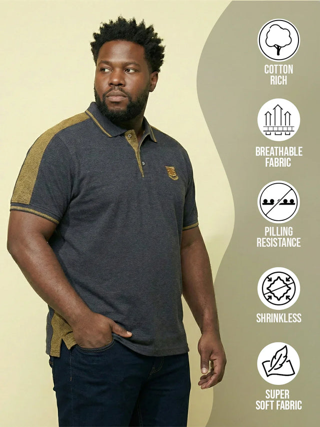 Men Plus Size Penekka-Grey Colorblock Polo Tshirt